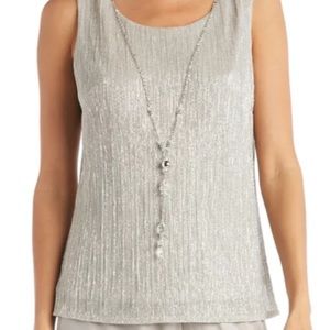 R & M Richards metallic lace tank top. Color is champagne, size 14.